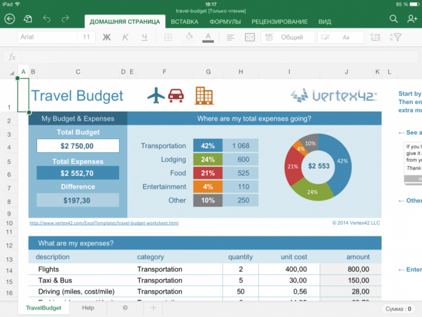 Hoe om de kosten van de reis in Excel te berekenen