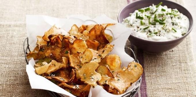 Artisjok recepten: Chips van aardpeer met een warme kaassaus