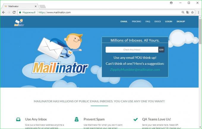 Tijdelijke E-mail: Mailinator