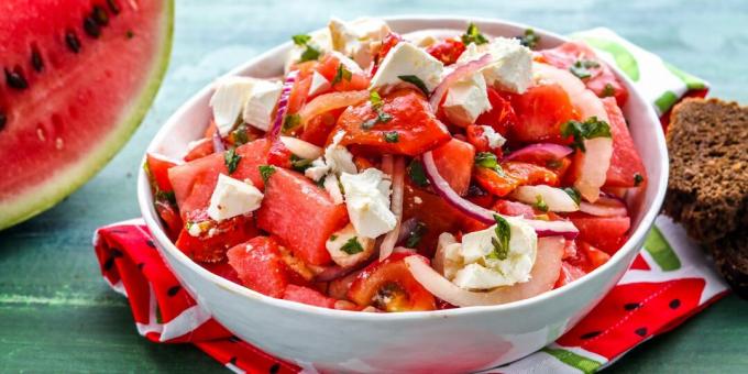 Salade van watermeloen en zachte kaas door Jamie Oliver