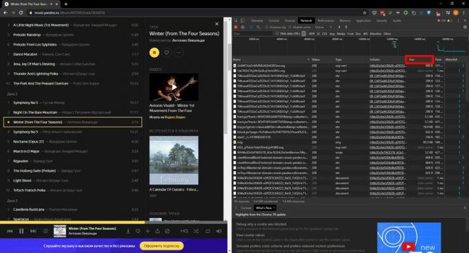 Muziek downloaden van Yandex. Muziek ": klik op Grootte