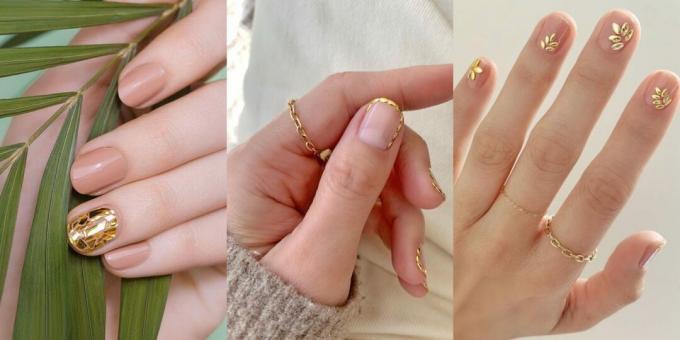 Mooie manicure voor korte nagels: goud