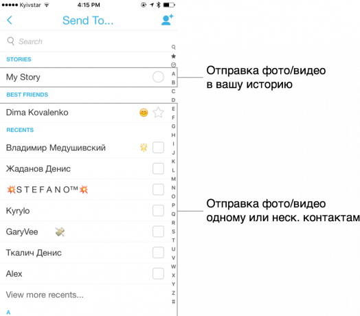 Opties voor het verzenden van een bericht in Snapchat