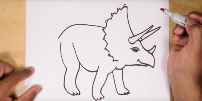 Hoe een dinosaurus te tekenen: geef de rug, buik en been weer