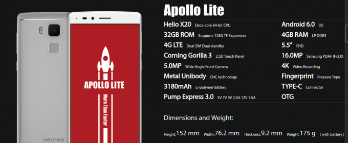 Apollo Lite: technische harketeristiki