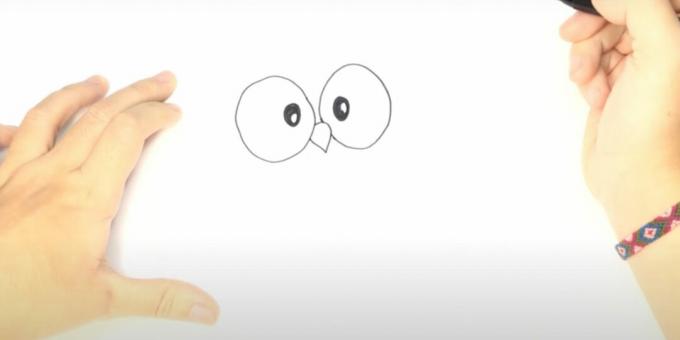 Hoe een uil te tekenen: teken de ogen en de snavel