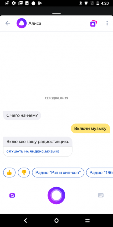 Yandex. Telefoon: Alice, muziek afspelen