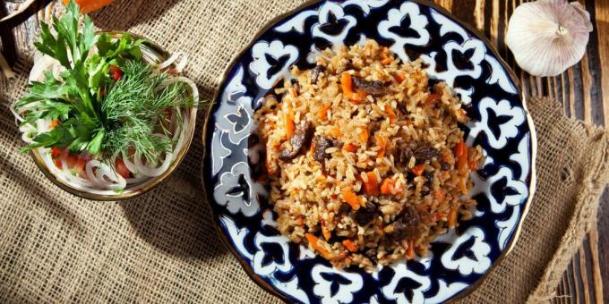 Krokante pilaf met lamsvlees