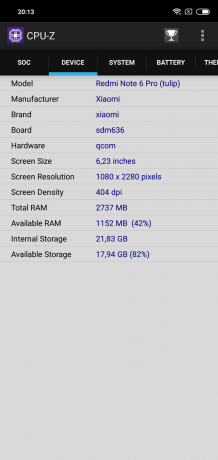 Overzicht Xiaomi redmi Toelichting 6 Pro: CPU-Z (vervolg)