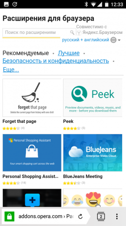 Yandex Browser extensies