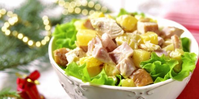 Snelle salade met gerookte kip en ananas