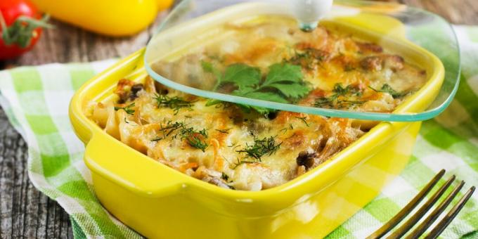 Pasta ovenschotel met champignons en spinazie: een eenvoudig recept