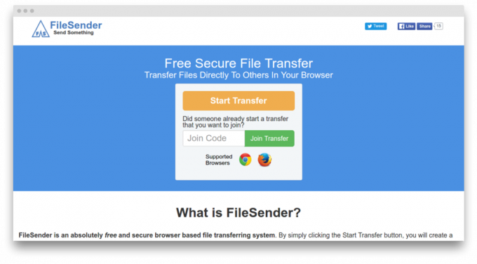 FileSender scherm