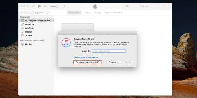 Een Apple ID aanmaken: Klik op "Nieuwe Apple ID maken"