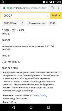 "Yandex": berekeningen in de zoekbalk