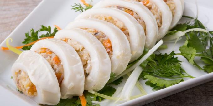 Gevulde inktvis met groenten en rijst: het beste recept