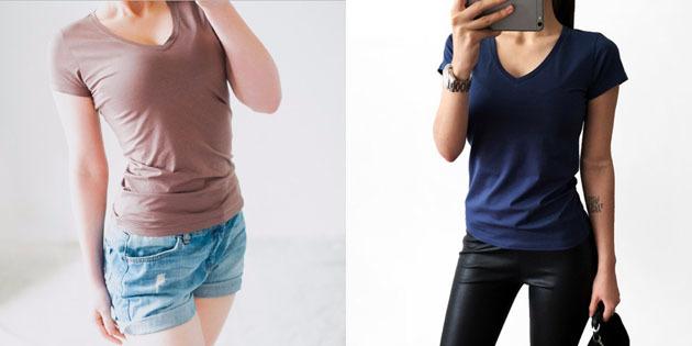 Basic vrouwen t-shirts uit de Europese winkels: Basic T-shirt met V-hals