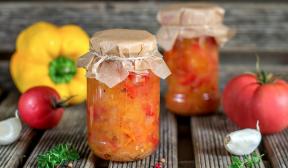 Pompoensalade met tomaten en paprika voor de winter