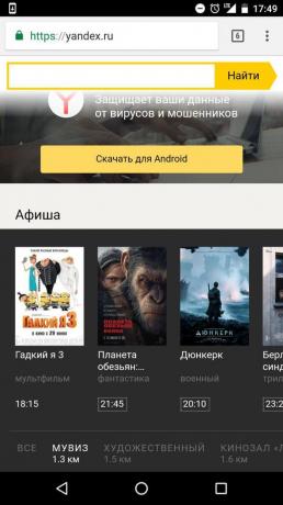 "Yandex": schema van de geselecteerde bioscoop