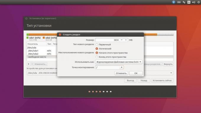 Installeer Ubuntu naast het huidige systeem in de handmatige modus