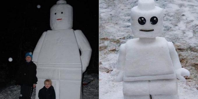 Sneeuw vormen met hun handen: Lego man