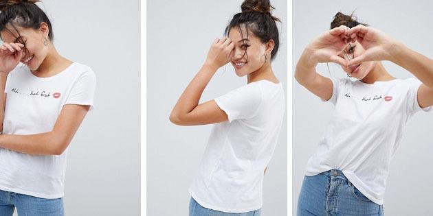 Women's fashion t-shirts uit de Europese winkels: T-shirt kus slechts First klassieke stijl