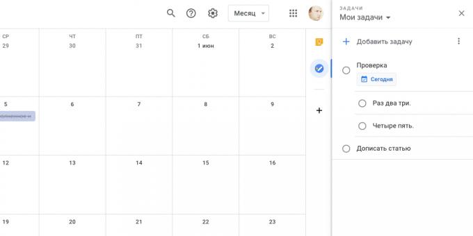 «Google Calendar": gebruik «Google Tasks"