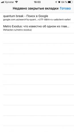 Weinig bekende iOS functies: view onlangs gesloten tabbladen Safari