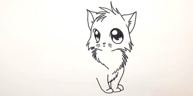 Hoe anime kat tekenen: rechtsonder pririsuyte voet van de achterpoten