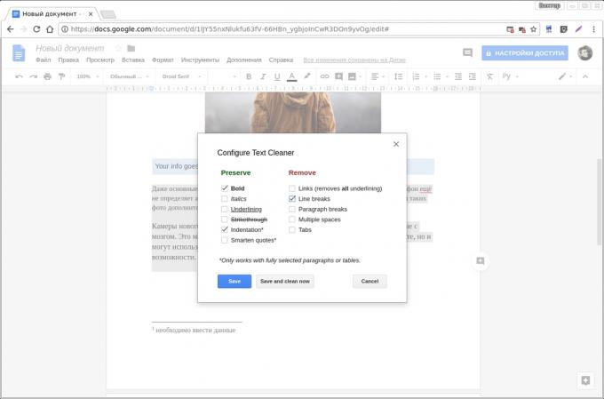 Google Docs add-ons: Tekst Cleaner