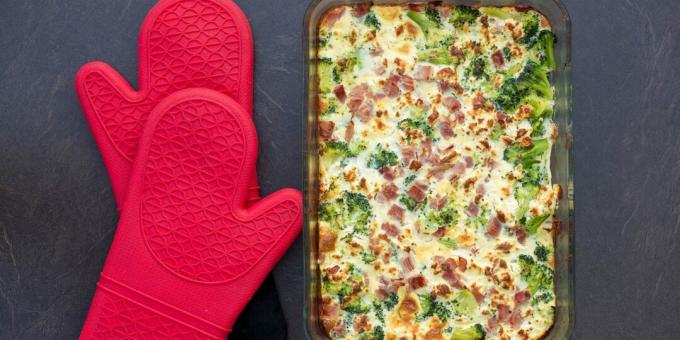 Ovenschotel met broccoli, aardappelen en ham