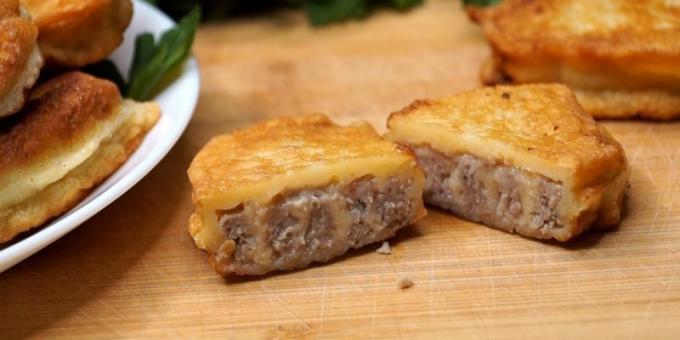 Wat te gehakt vlees te koken: broodjes van het vlees met kaas in beslag