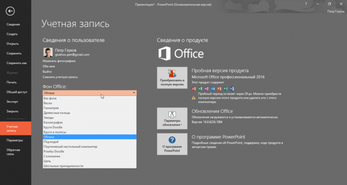 Nieuwe thema's en de achtergrond in Microsoft Office 2016