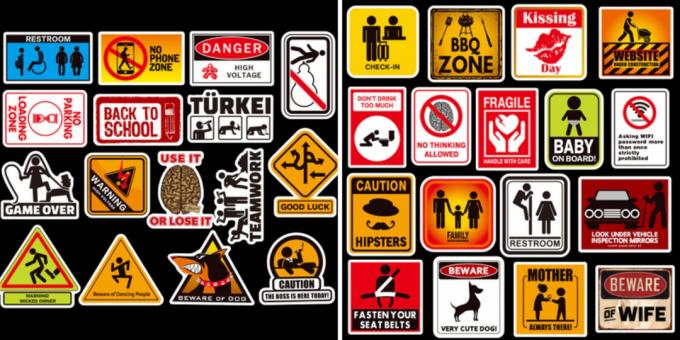 Stickers met waarschuwingsborden