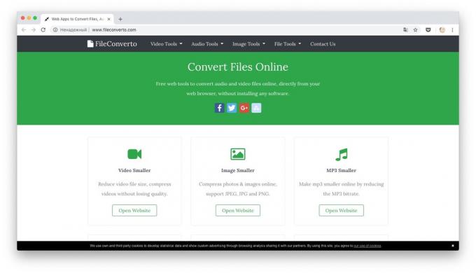 Online converters: FileConverto