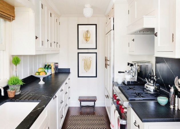 Ontwerp een kleine keuken: twee rijen layout