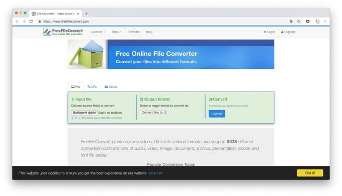 Online converters: FreeFileConvert
