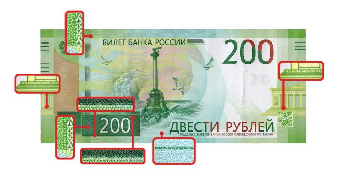 vals geld: microafbeeldingen aan de voorzijde 200 roebel