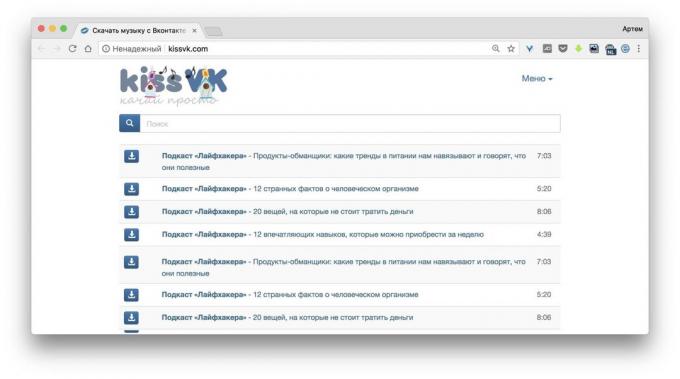 Programma voor het downloaden van muziek VKontakte: Kus VK