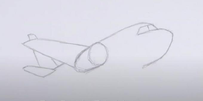 Hoe een vliegtuig te tekenen: geef de neus, staart en vleugel weer
