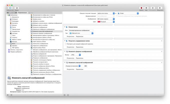 Automator op MacOS: het formaat en beeldformaat