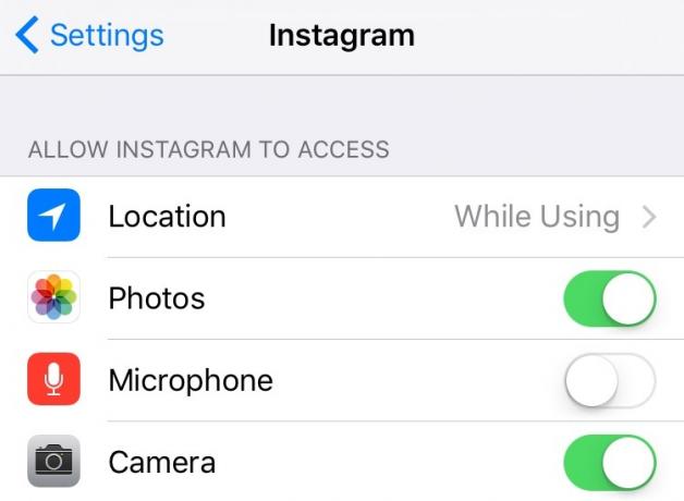 Het regelen van toegang tot de applicatie informatie in iOS Instagram 9