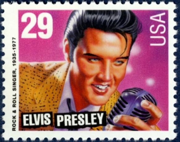 Postzegel met Elvis en microfoon Shure