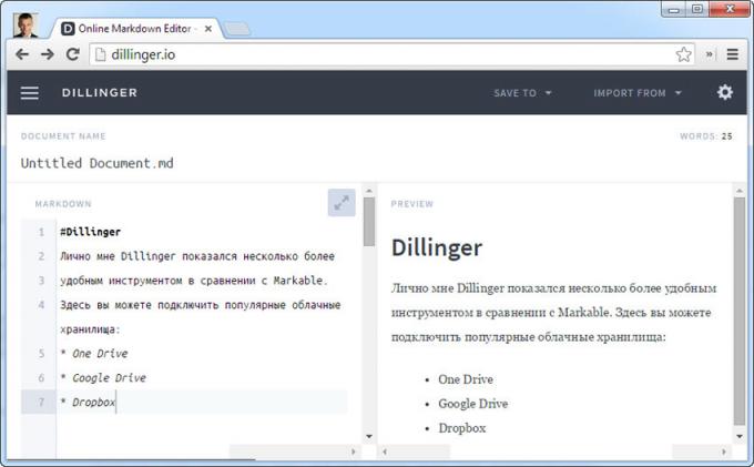 Online editor Dillinger tekst begrijpt Markdown markup language