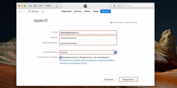 Hoe maak je een Apple ID aan: voer je e-mailadres en wachtwoord in