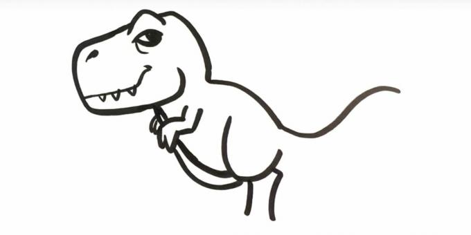 Hoe een tyrannosaurus te tekenen: voeg de buik en een deel van de poot toe