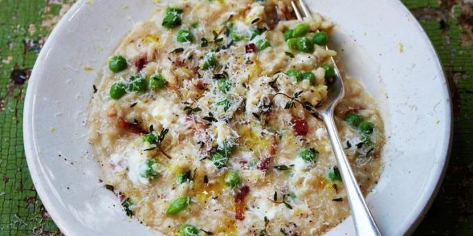 Recept voor risotto met erwten, spek en geitenkaas