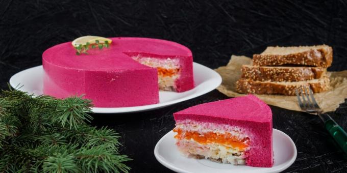 Je hebt het dus nog niet gekookt! Haring onder een bontjas in de vorm van een cake