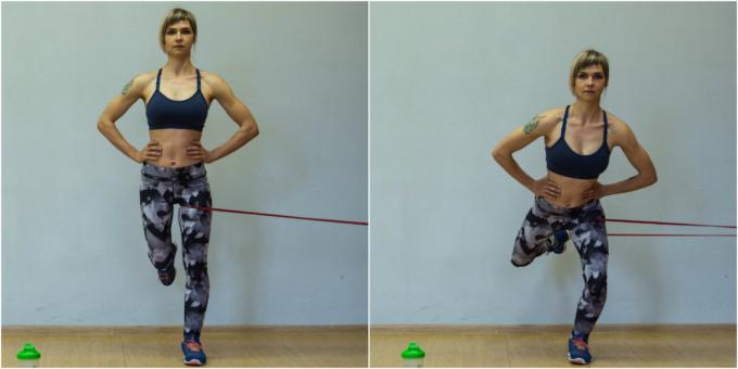 Oefeningen voor de knieën: Squat op een been met weerstand
