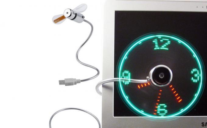 USB-ventilator met neon klok